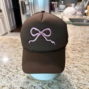 NWT Pink Lily Embroidered Bow Trucker Hat Baseball Hat Ball Cap
